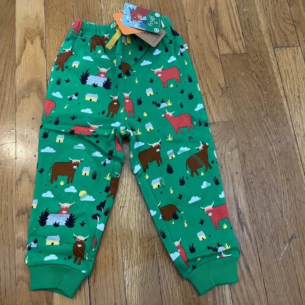 NWT Frugi Green Highland Cow Snuggle Crawlers 18-24mo